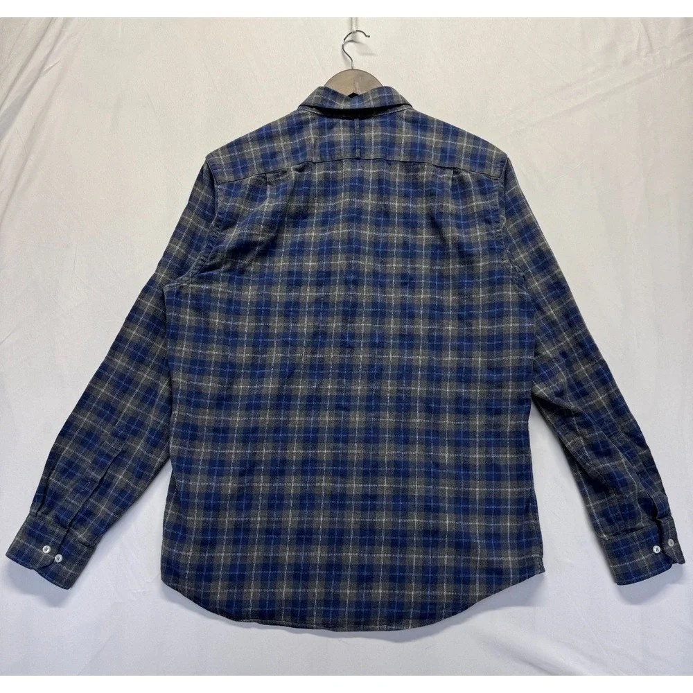 Banana Republic Luxe Flannel Slim Fit‎ Shirt Mens M Blue Gray Plaid Button Down